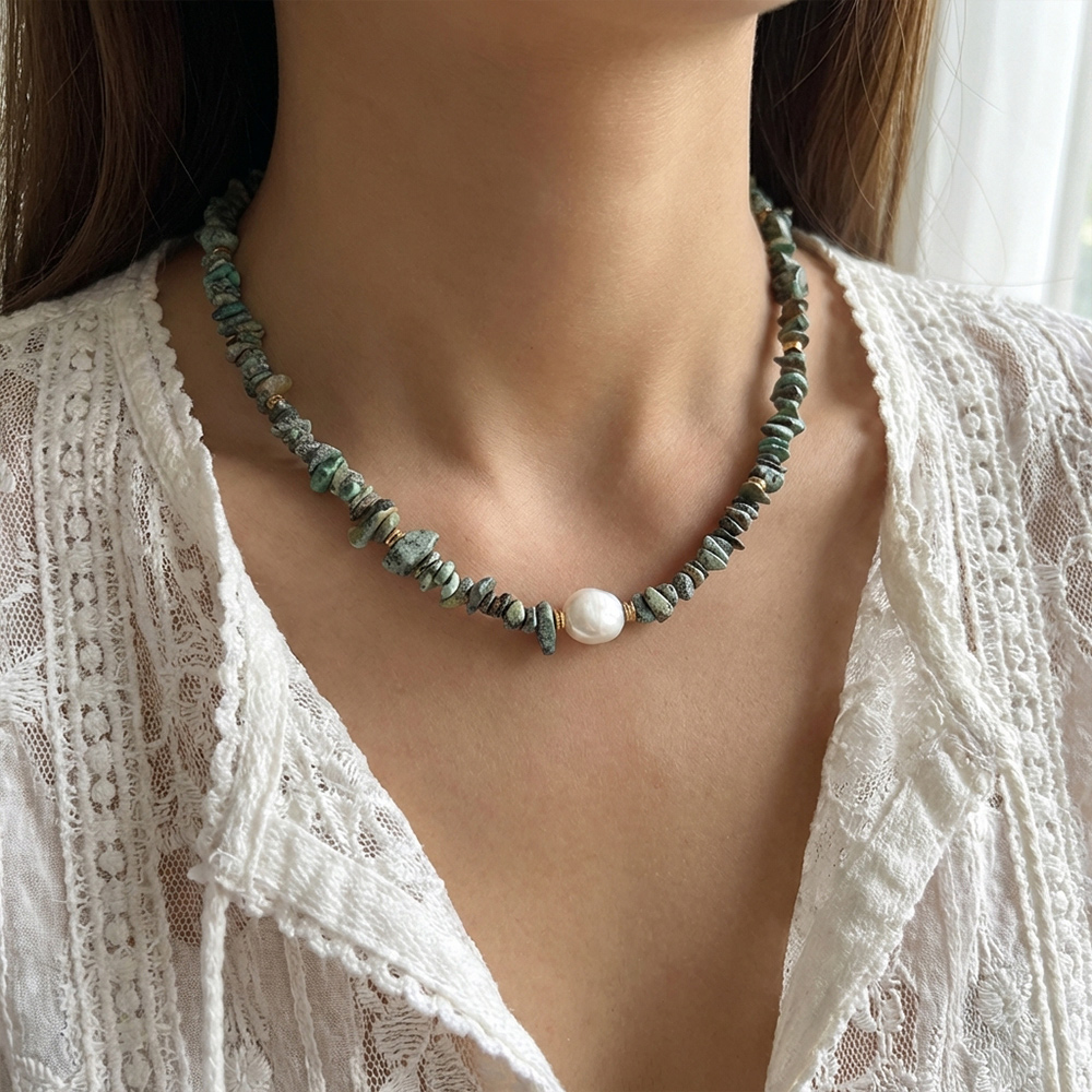 Irregular African turquoise Baroque natural pearl pendant necklace - Image 2