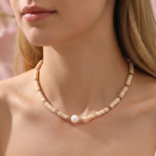 Handmade beaded natural stone necklace, crystal baroque pearl necklace