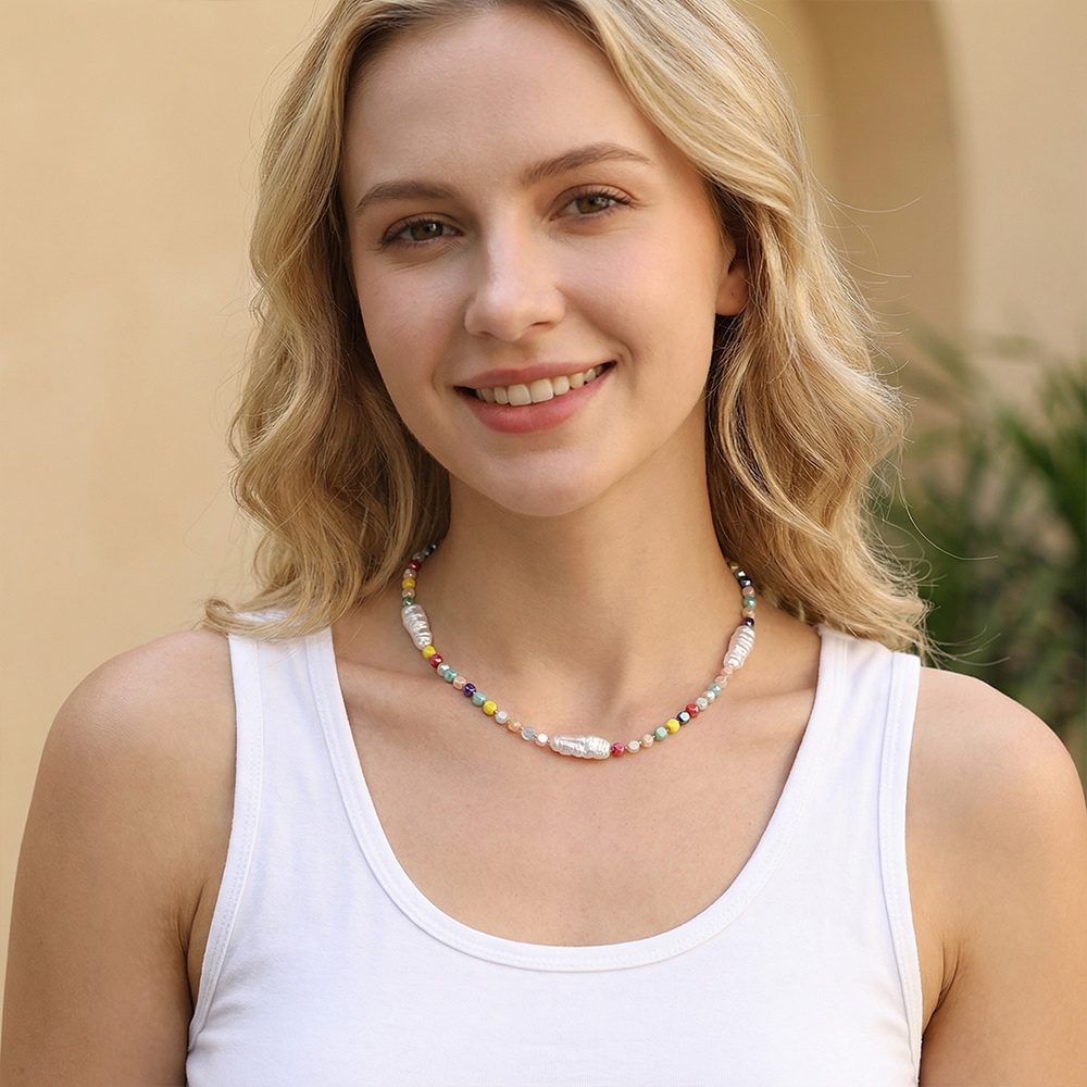 Handmade crystal necklace, beaded Baroque natural pearl necklace - Image 2