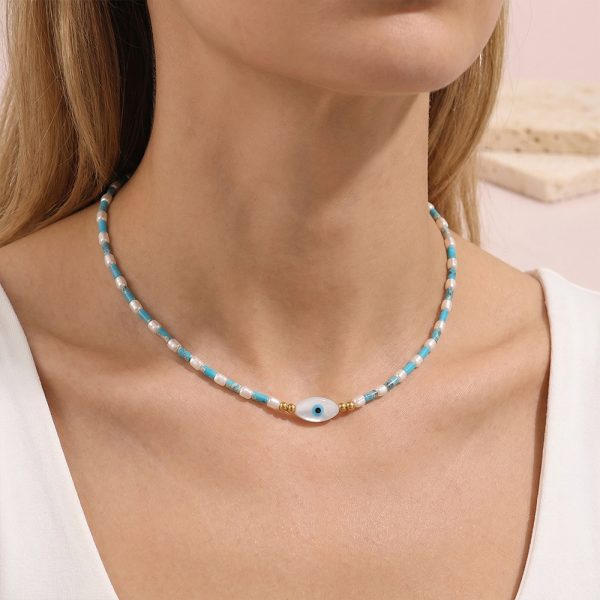 Turquoise Evil Eye Necklace, Hand-beaded Bohemian Style