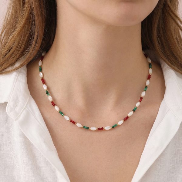 Classic handmade beaded natural stone and crystal necklace, Bohemian style