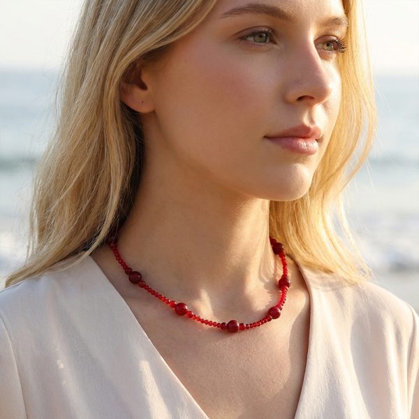 Angolan red beaded necklace, red crystal beaded chain