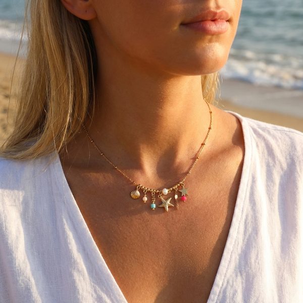 Bohemian-style and summer vacation-themed multi-pendant long necklace