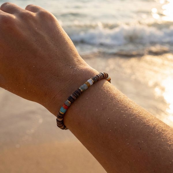 Bohemian-style colorful natural stone flat bead elastic bracelet