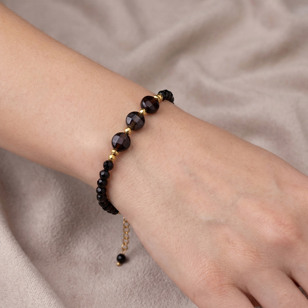 Faceted black crystal natural stone beaded bracelet, energy stone bracelet - Image 3