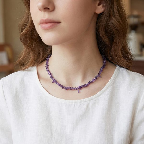 Handmade Chuantian Crystal Necklace, Amethyst Necklace, Crystal Chips