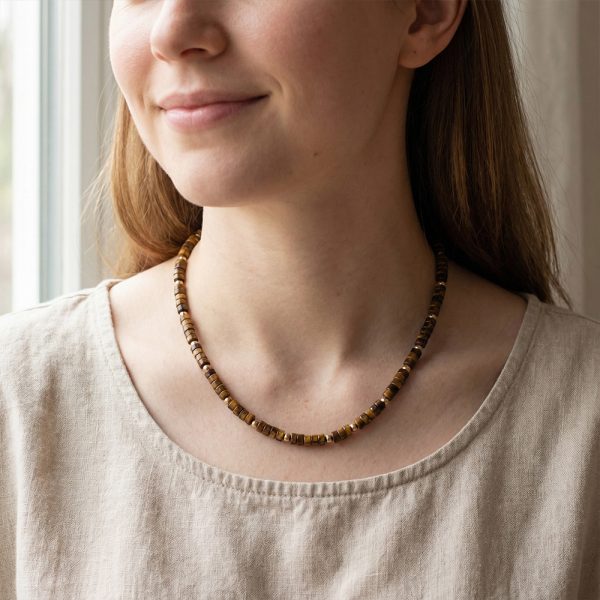 Handmade natural stone necklace, tiger stone necklace, healing stone jewelry