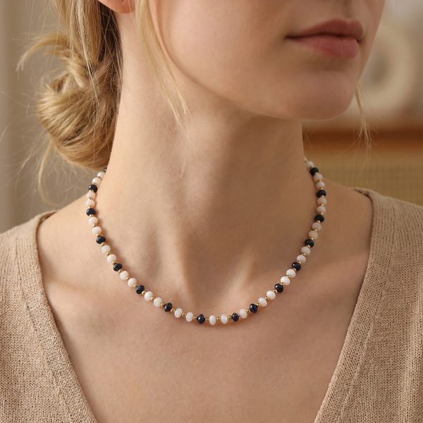 Handmade natural stone necklace, white natural stone, dark blue natural stone crystal pendant necklace