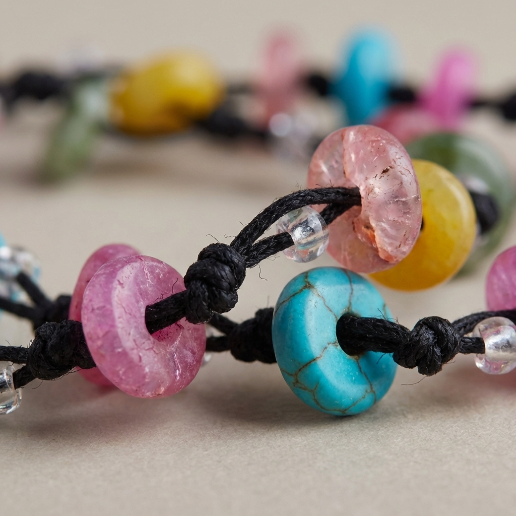 Bohemian-style handmade beaded necklace, black rope braided flat natural crystal knotted necklace, inspired lucky charm. - Image 3