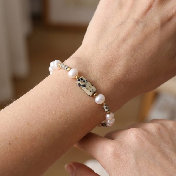 Spotted natural pearl and gemstone mixed bracelet, handmade design bracelet, energy stone crystal
