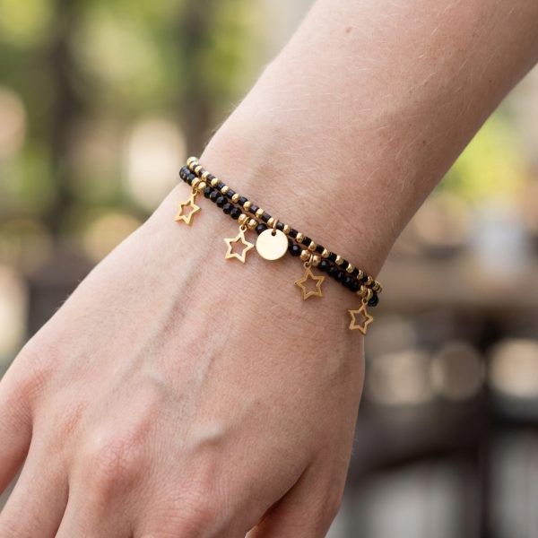 Double-layered five-pointed star pendant black crystal bracelet, energy stone bracelet