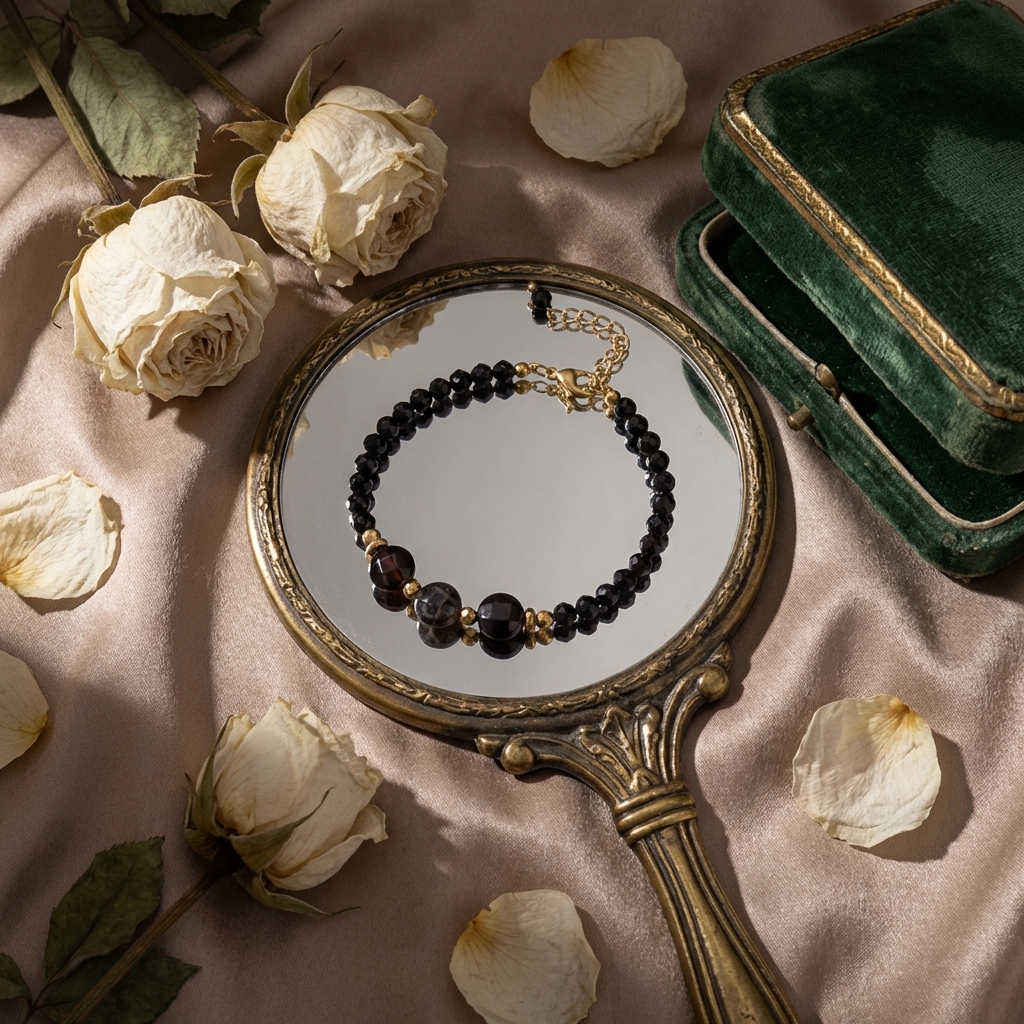 Faceted black crystal natural stone beaded bracelet, energy stone bracelet - Image 4