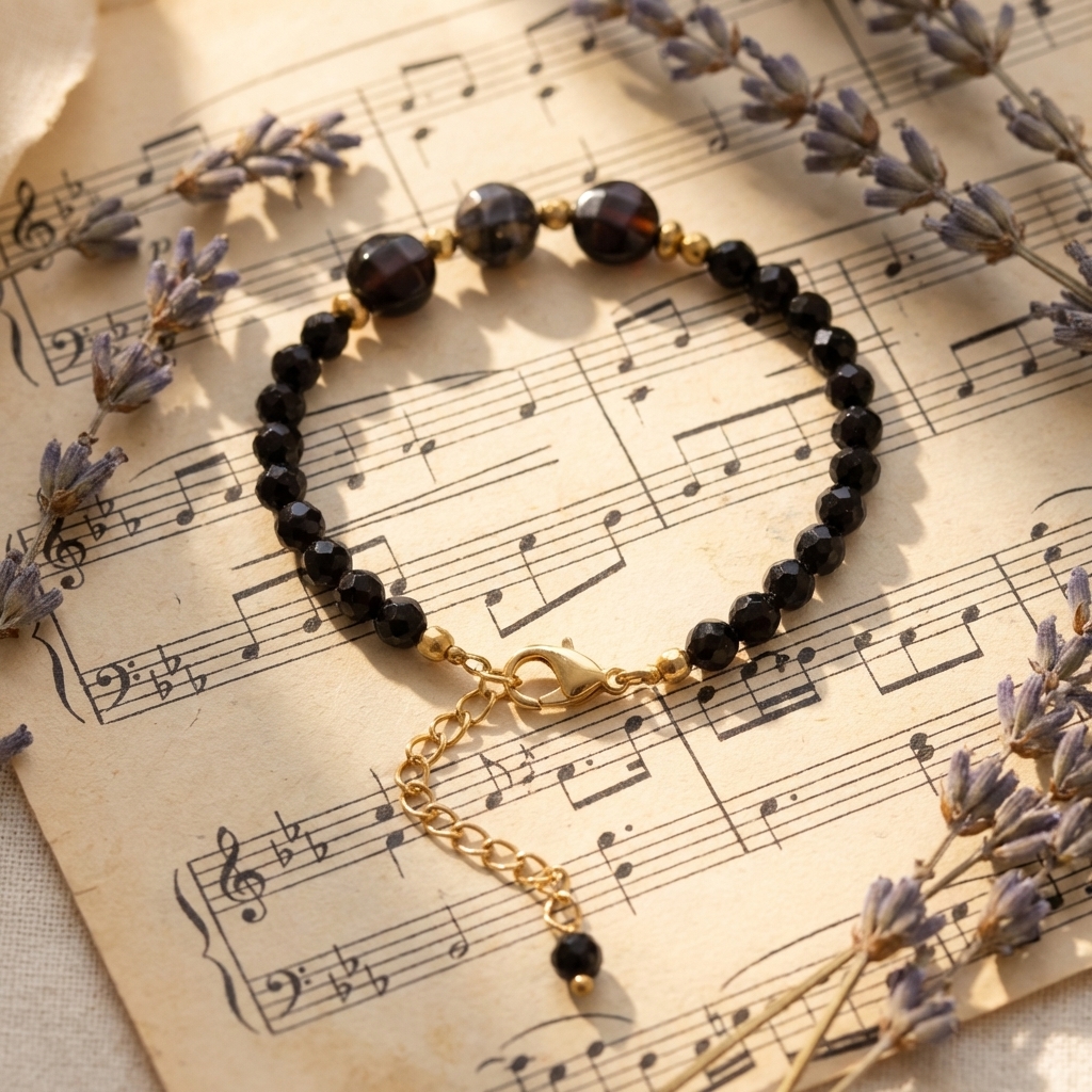 Faceted black crystal natural stone beaded bracelet, energy stone bracelet - Image 5