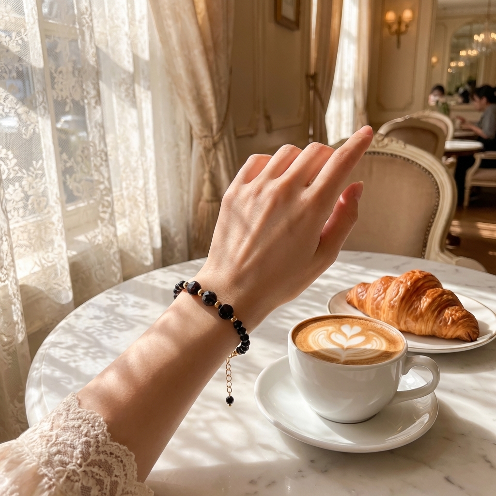 Faceted black crystal natural stone beaded bracelet, energy stone bracelet - Image 2