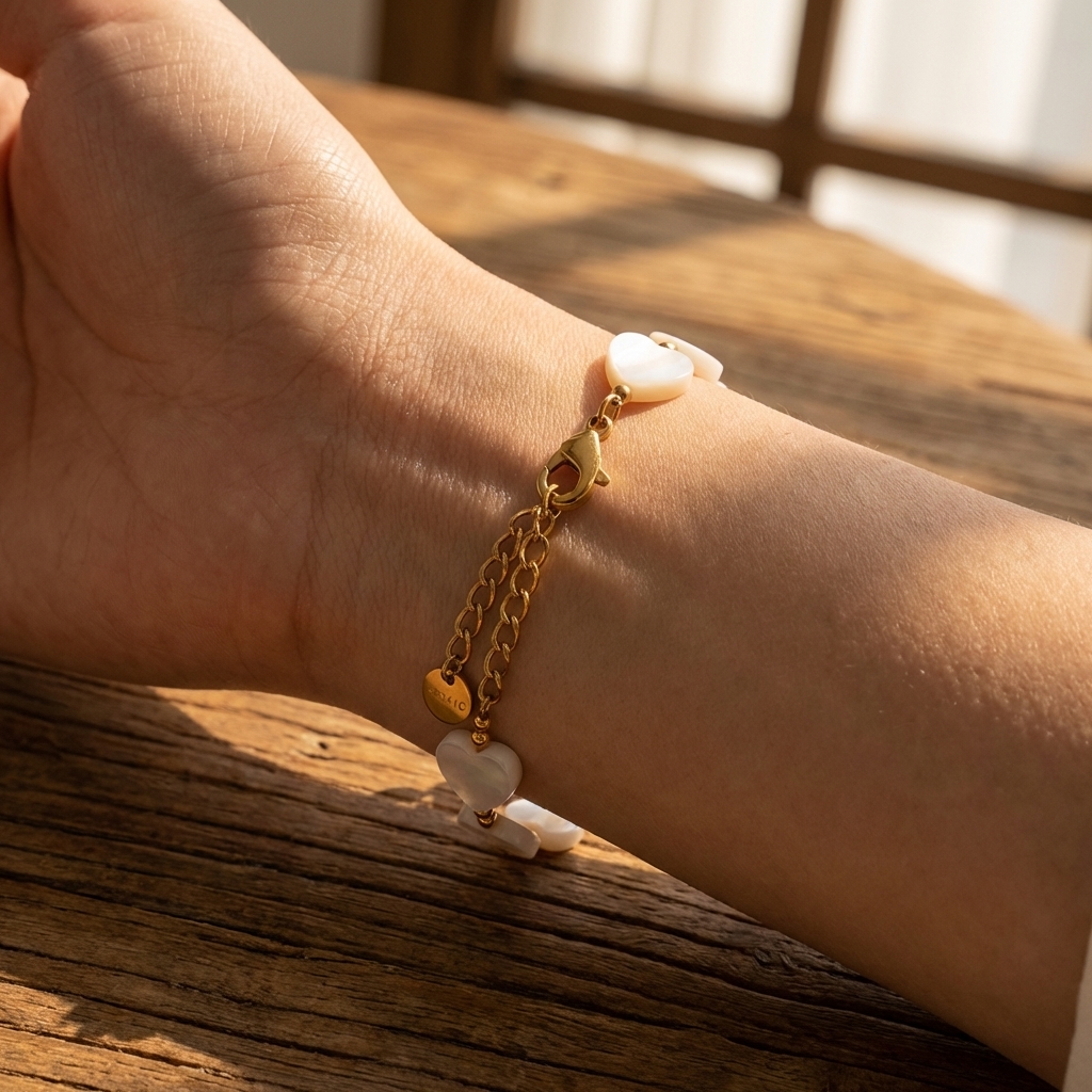 Heart-shaped mother-of-pearl bracelet, natural mother-of-pearl - Image 4