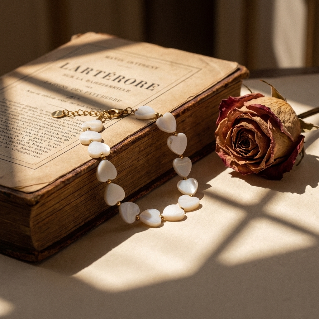 Heart-shaped mother-of-pearl bracelet, natural mother-of-pearl - Image 3