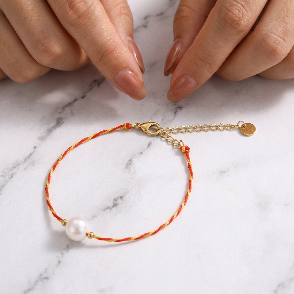 Color-blocked woven pearl bracelet, minimalist jewelry. - Image 5