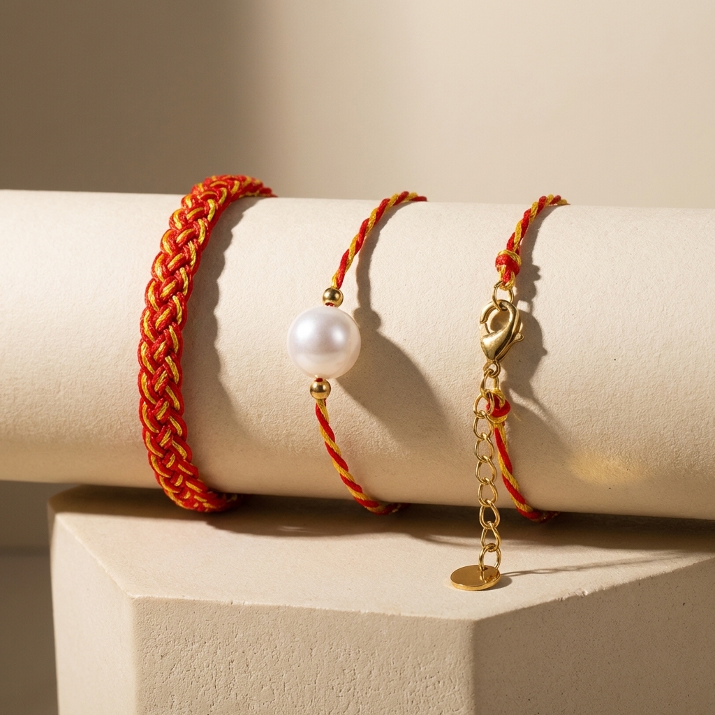 Color-blocked woven pearl bracelet, minimalist jewelry. - Image 3