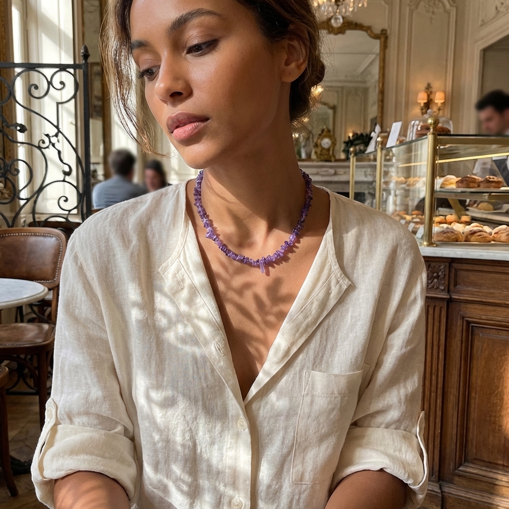 Handmade Chuantian Crystal Necklace, Amethyst Necklace, Crystal Chips - Image 2