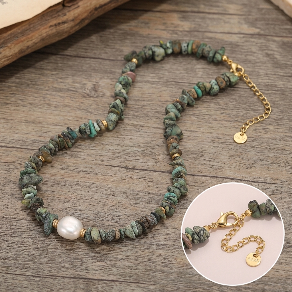 Irregular African turquoise Baroque natural pearl pendant necklace - Image 5