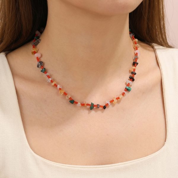 Mixed-color natural stone chips necklace, handcrafted bohemian style