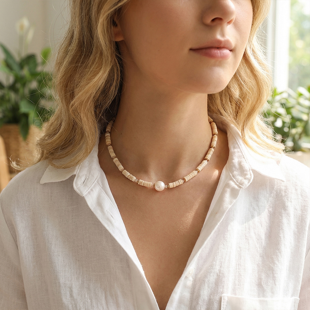 Handmade beaded natural stone necklace, crystal baroque pearl necklace - Image 2