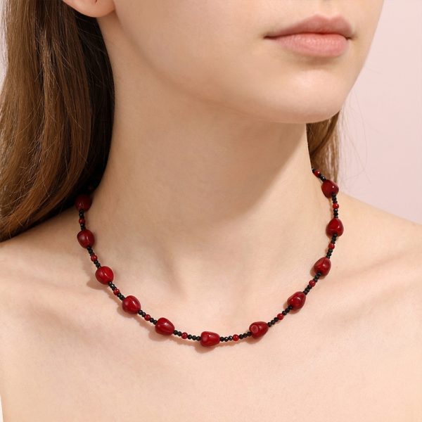 Angolan red round bead black crystal necklace, Bohemian style.