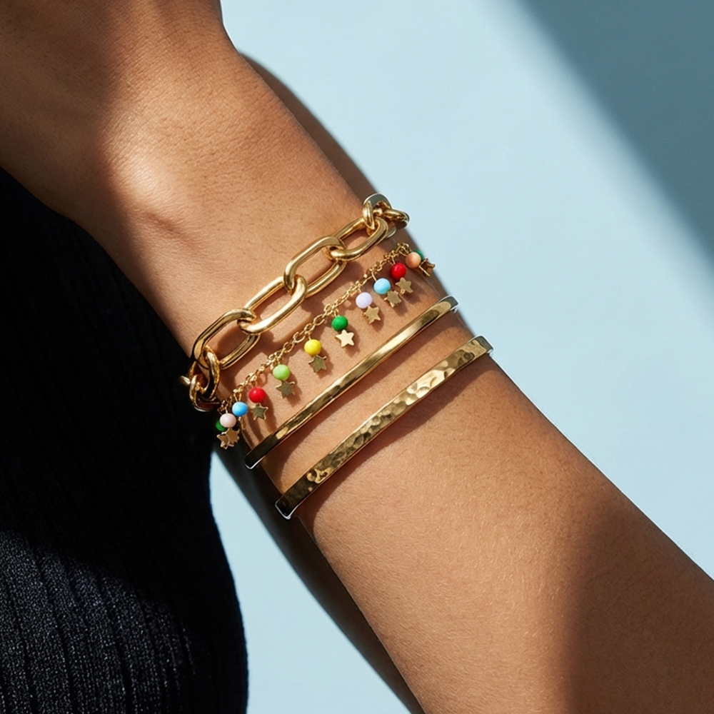 Five-pointed star tassel colored natural stone double-layer crystal bead bracelet - Image 3