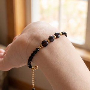 Faceted black crystal natural stone beaded bracelet, energy stone bracelet