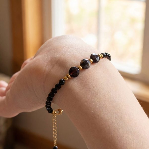 Faceted black crystal natural stone beaded bracelet, energy stone bracelet