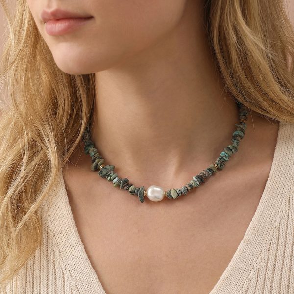 Irregular African turquoise Baroque natural pearl pendant necklace