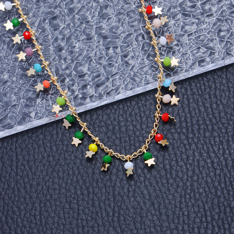 Five-pointed star tassel colored natural stone double-layer crystal bead bracelet - Image 8