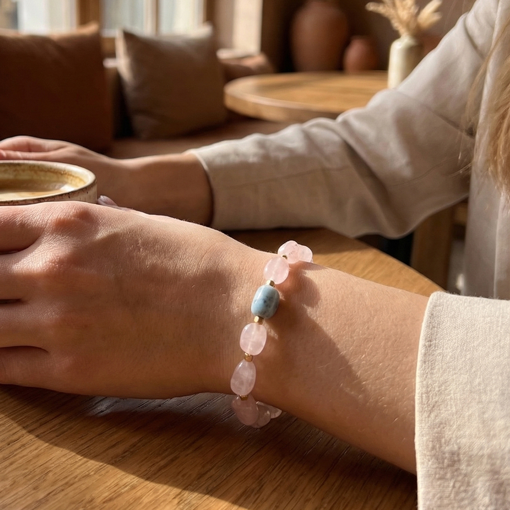 Healing Rose Quartz Natural Stone Beaded Bracelet, Energy Stone Bracelet