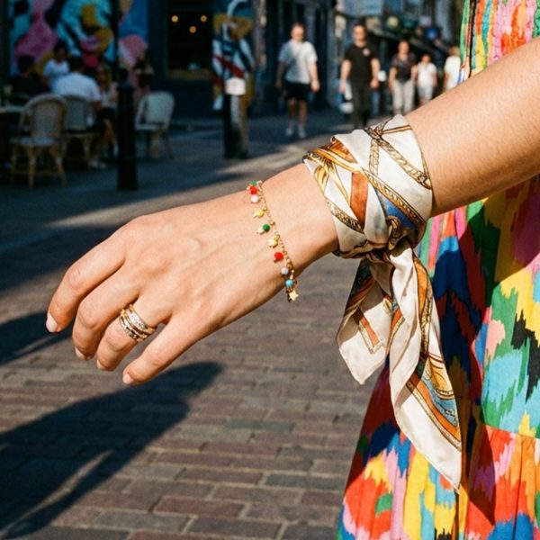 Five-pointed star tassel colored natural stone double-layer crystal bead bracelet