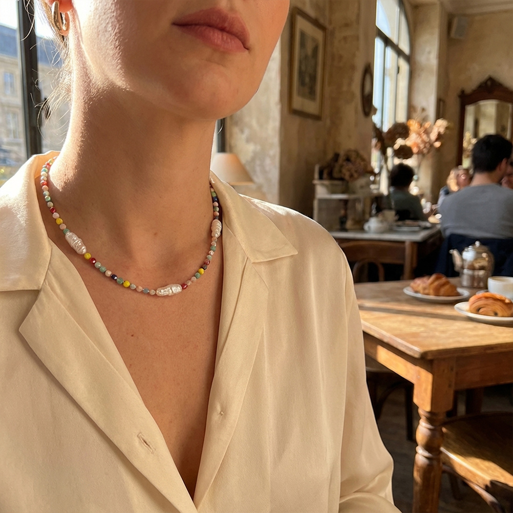 Handmade crystal necklace, beaded Baroque natural pearl necklace - Image 3