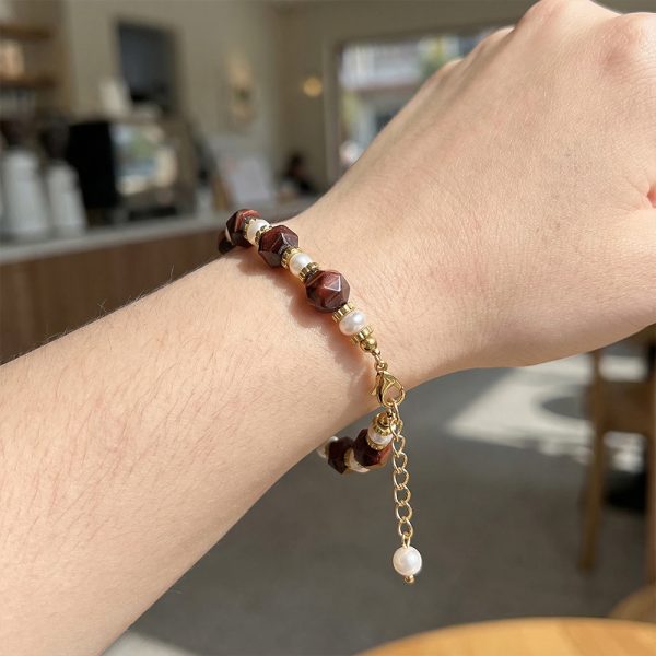 Brown natural faceted crystal bracelet, natural pearl bracelet, energy stone