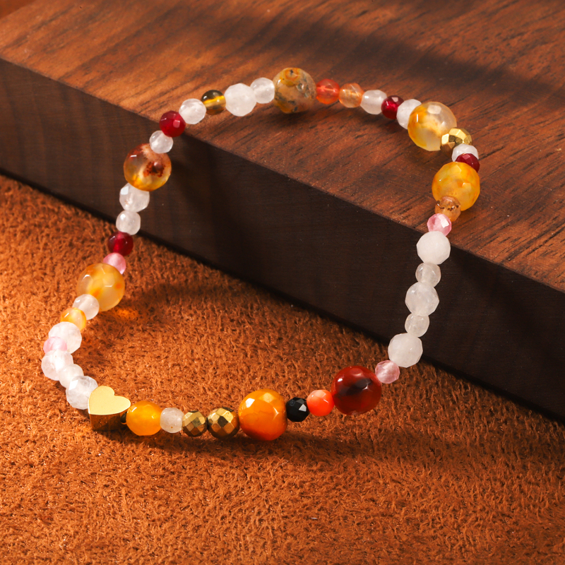 Heart-shaped colorful natural stone beaded bracelet - Image 2