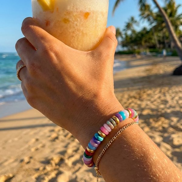 Colorful natural stone crystal agate malachite flat round bead bracelet, energy stone bracelet