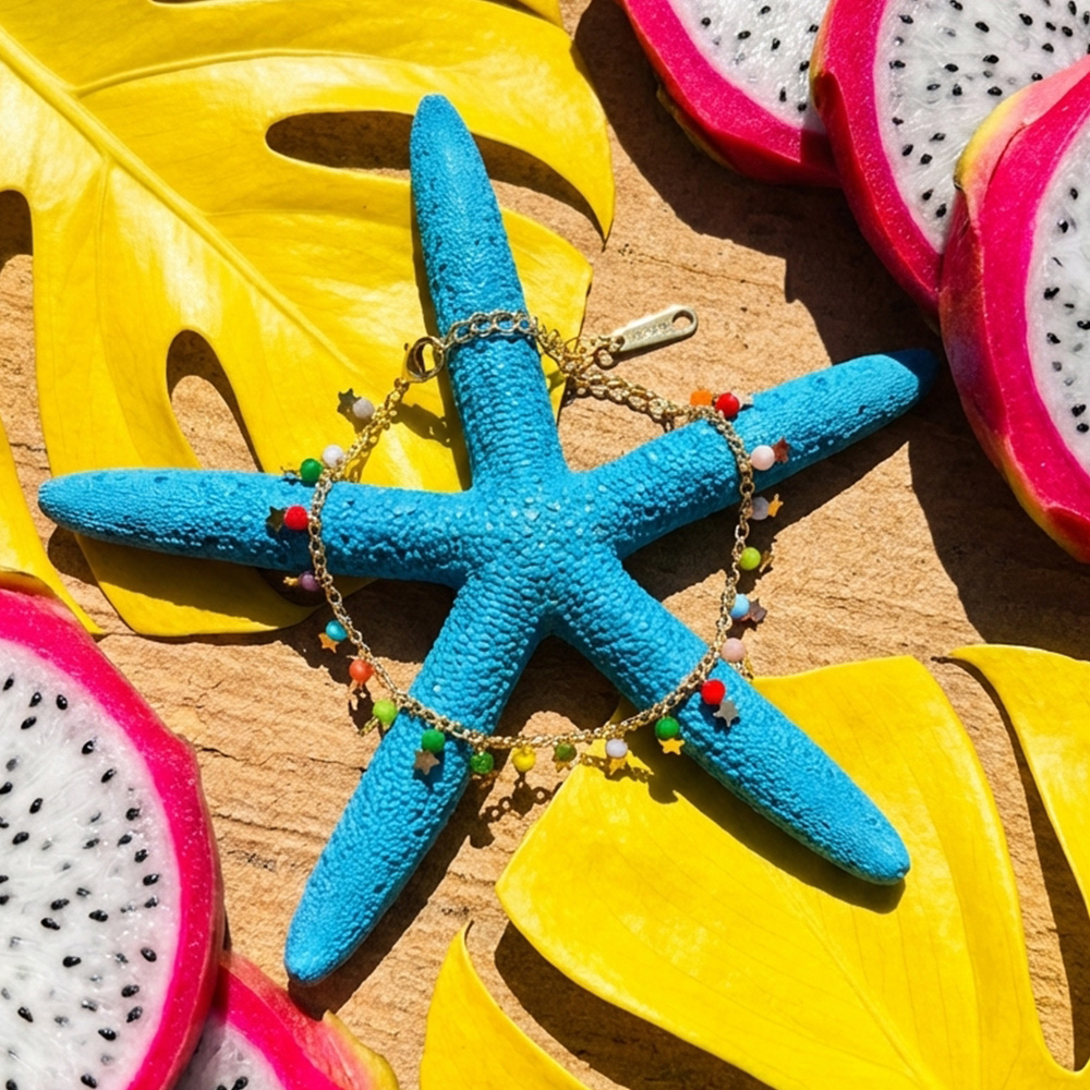 Five-pointed star tassel colored natural stone double-layer crystal bead bracelet - Image 4