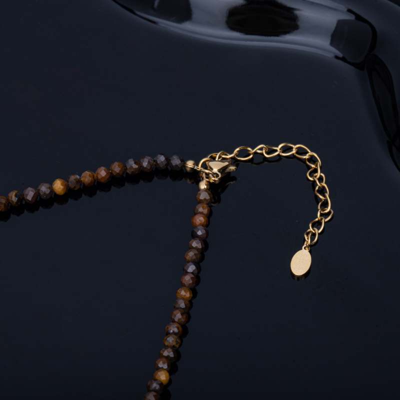 Bohemian style all encompassing natural stone bead handmade necklace, tiger eye stone, crystal, guardian elephant pendant - Image 6