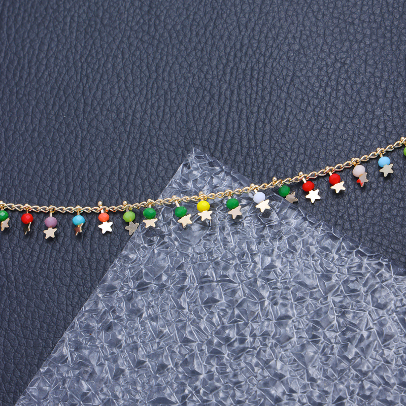 Five-pointed star tassel colored natural stone double-layer crystal bead bracelet - Image 7