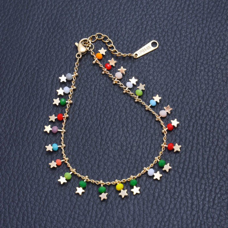Five-pointed star tassel colored natural stone double-layer crystal bead bracelet - Image 5
