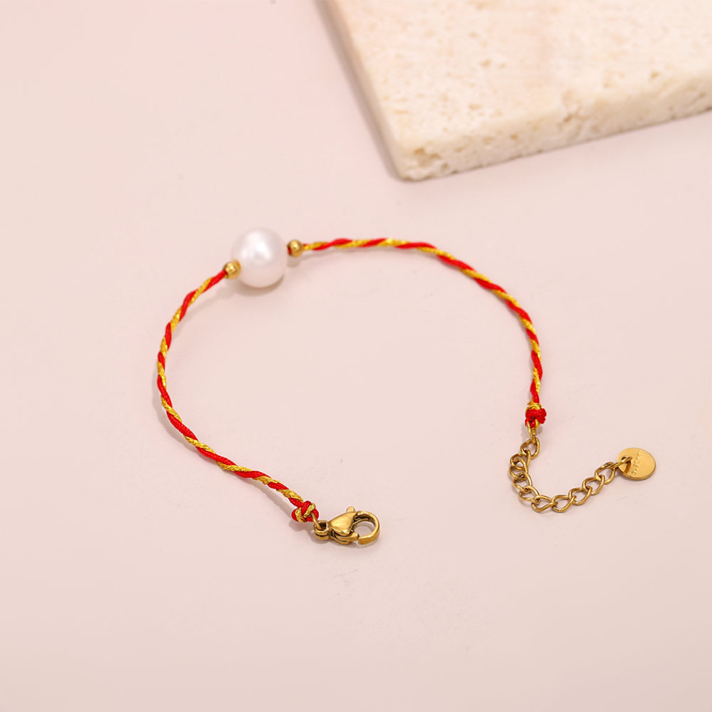 Color-blocked woven pearl bracelet, minimalist jewelry. - Image 8