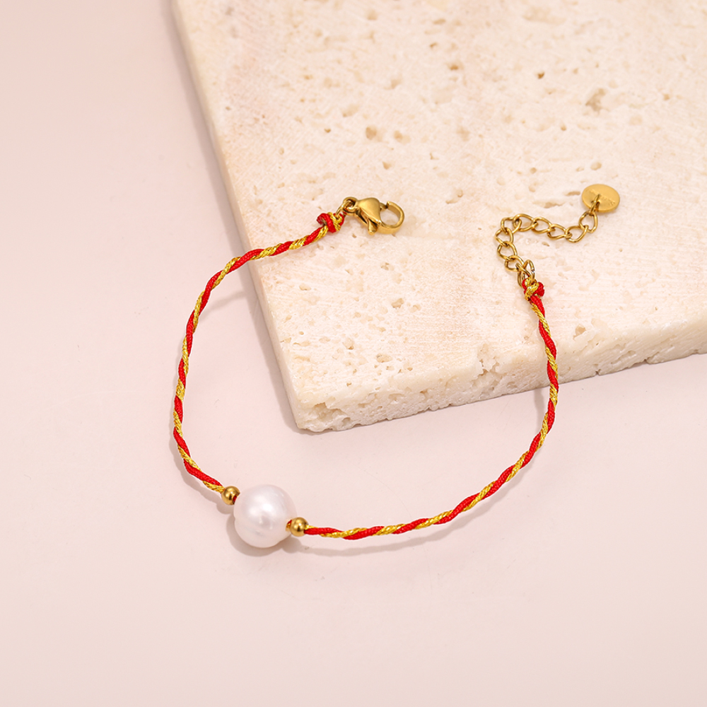 Color-blocked woven pearl bracelet, minimalist jewelry. - Image 7