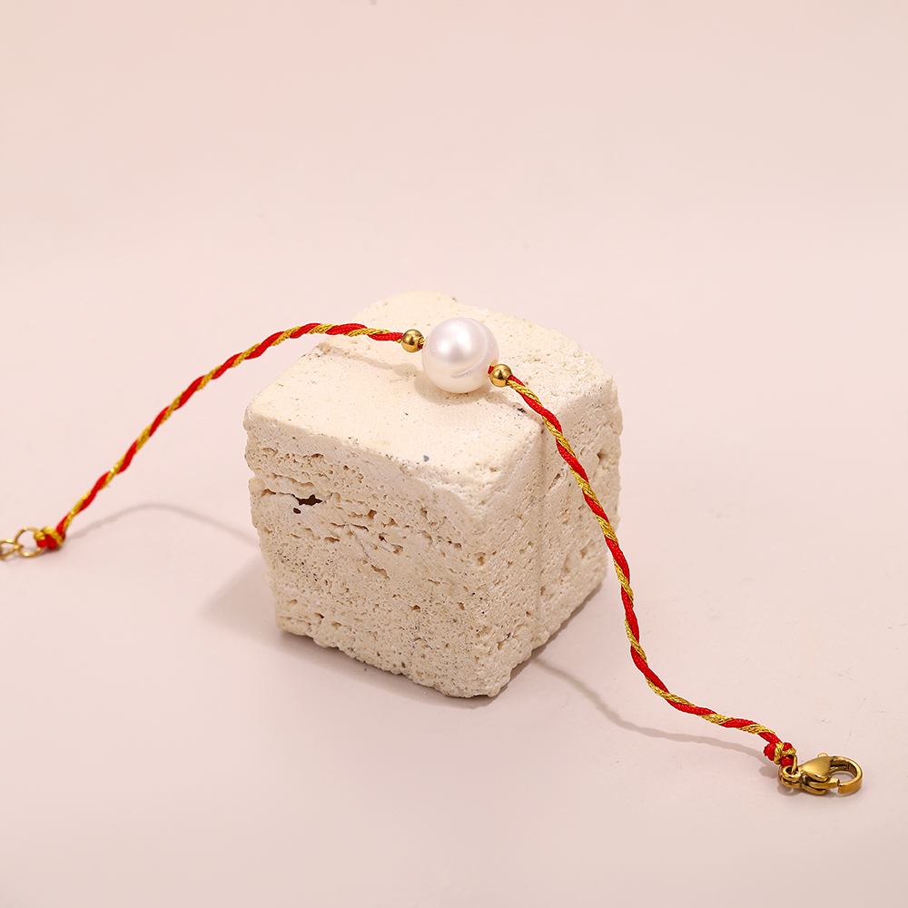 Color-blocked woven pearl bracelet, minimalist jewelry. - Image 6