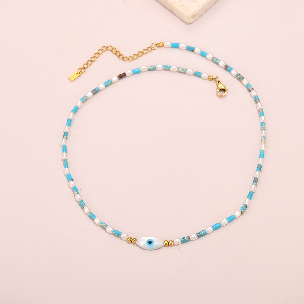 Turquoise Evil Eye Necklace, Hand-beaded Bohemian Style - Image 7