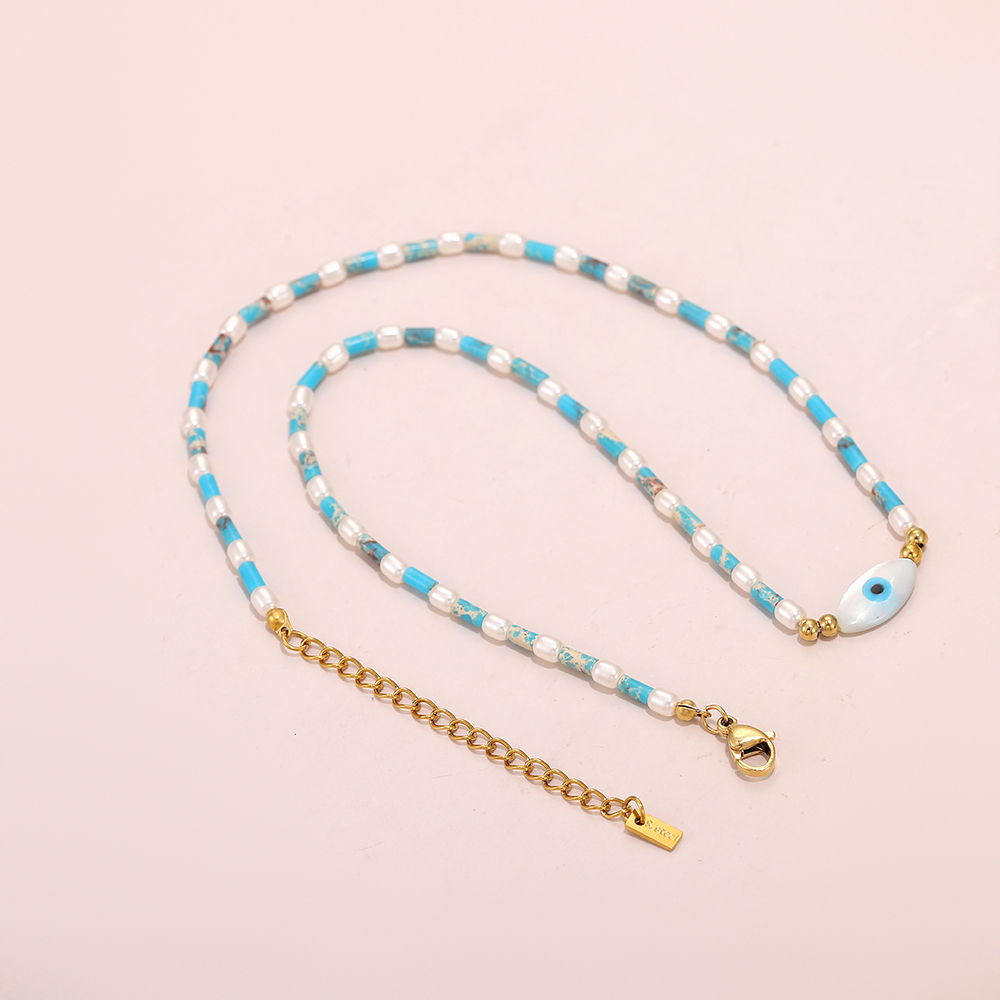 Turquoise Evil Eye Necklace, Hand-beaded Bohemian Style - Image 6