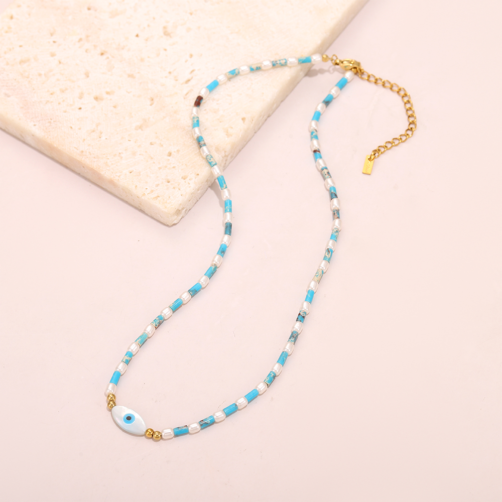 Turquoise Evil Eye Necklace, Hand-beaded Bohemian Style - Image 5