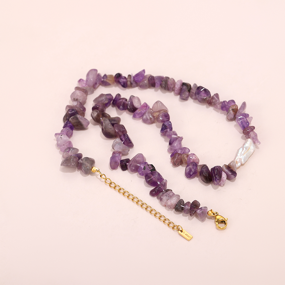 Handmade beaded amethyst necklace with natural baroque pearl pendant - Image 7