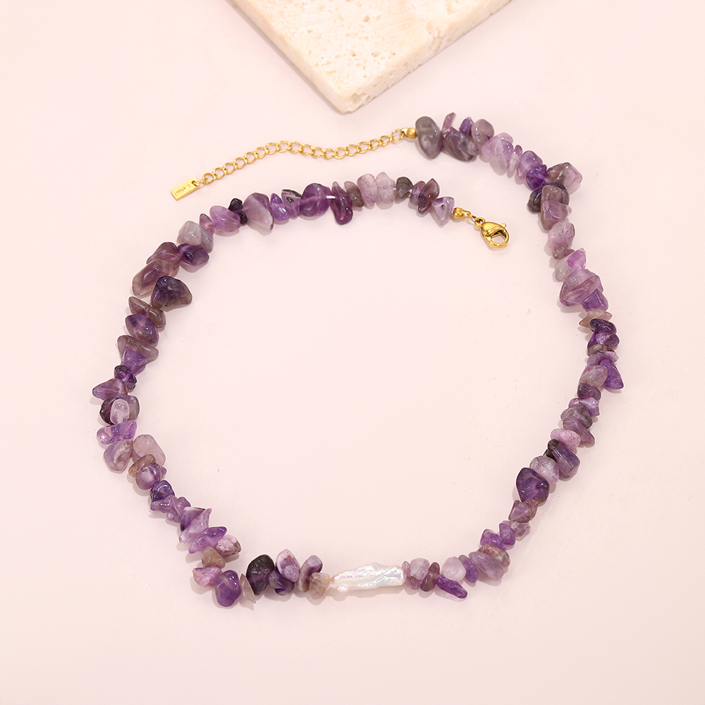 Handmade beaded amethyst necklace with natural baroque pearl pendant - Image 6